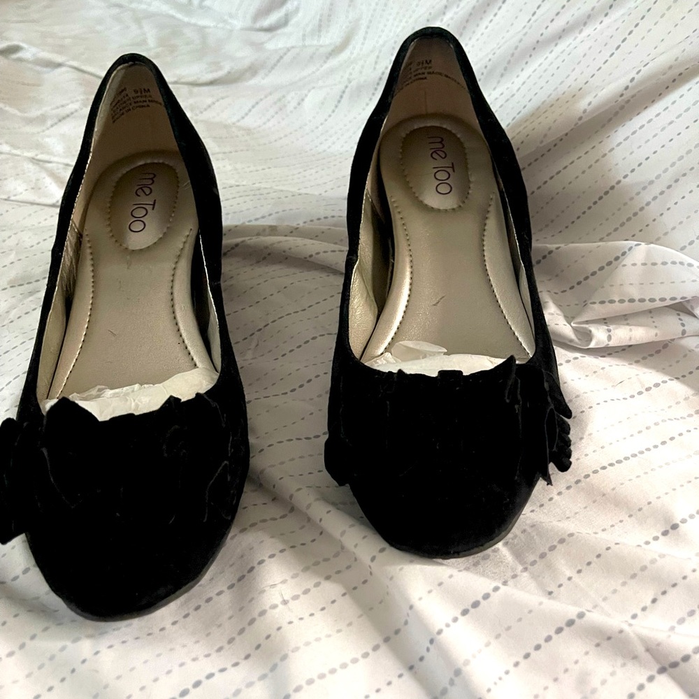 Me Too black suede wedges , size 9.5 in excellent condition, hardly worn